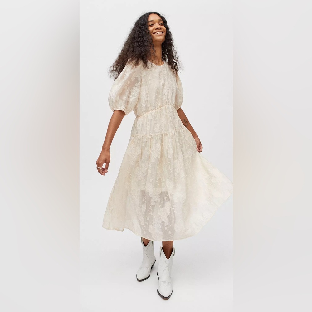 Moon River Sold at Tuckernuck  Puff Sleeve Ivory Bridal White Midi Dress XS